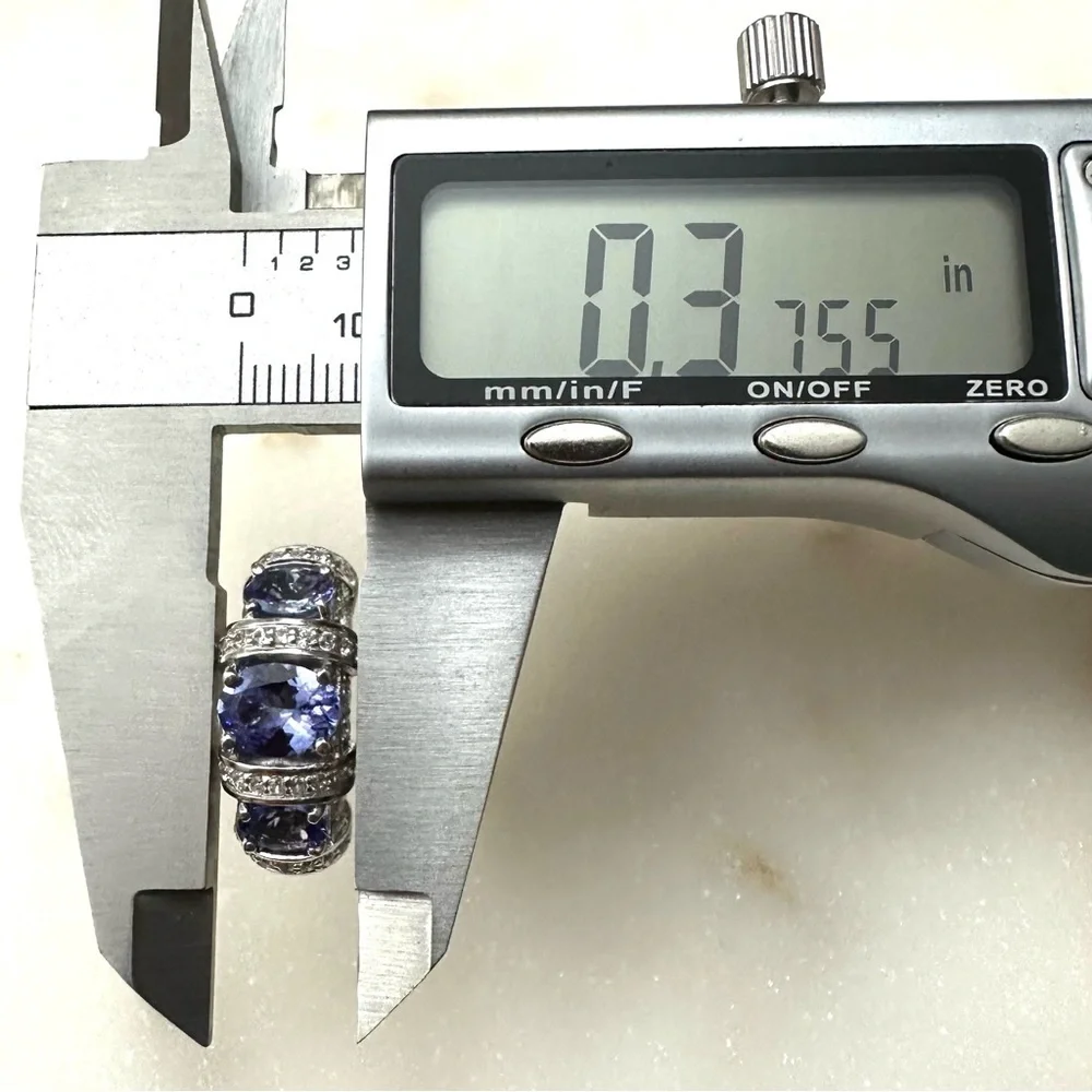 3 Stone Blue Tanzanite | White Zircon Rhodium over Sterling Silver Ring 2.44ctw